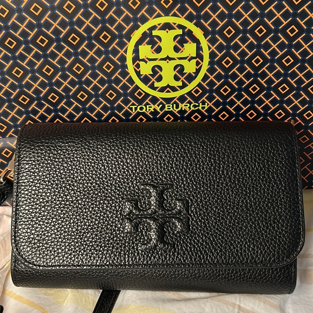 Tory Burch Thea Pebbled Leather Crossbody bag.
